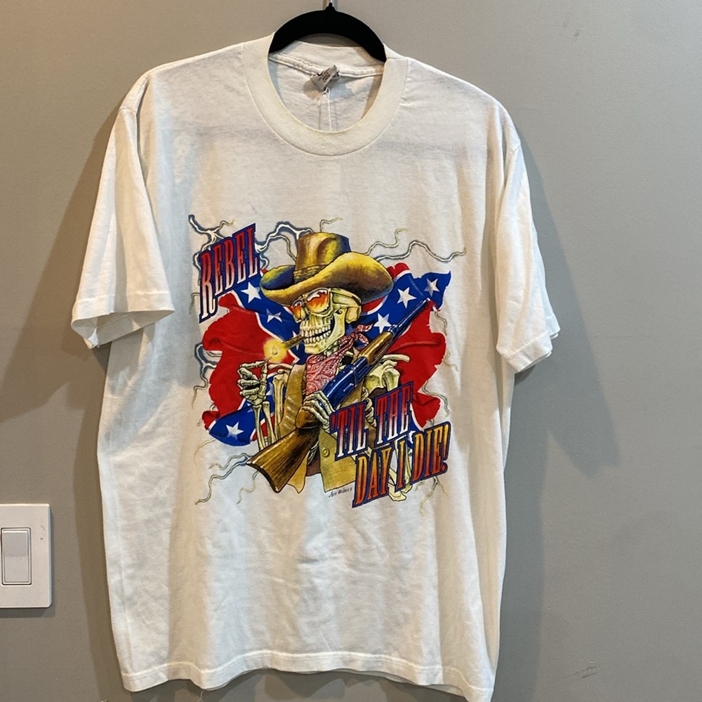 Vintage Cal Cru 50/50 SS t-shirt Airwaves screen print Rebel ‘Til The Day I Die